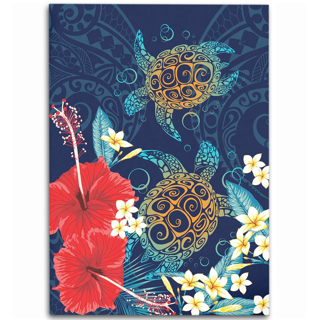 Hawaiian Turtle Hibiscus Polynesian Area Rug - Blue - Edna Style - AH - Polynesian Pride