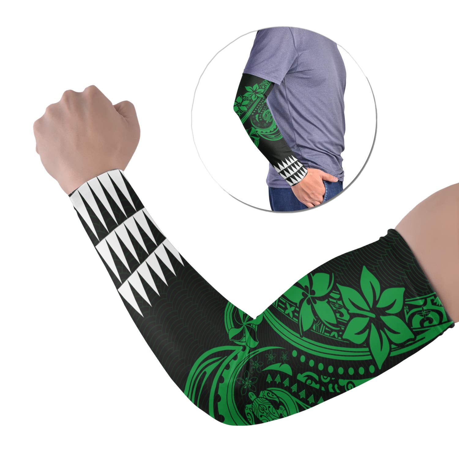 Kakau Hawaiian Polynesian Arm Sleeve 43 (Set of Two) Green LT6 Set of 2 Green - Polynesian Pride