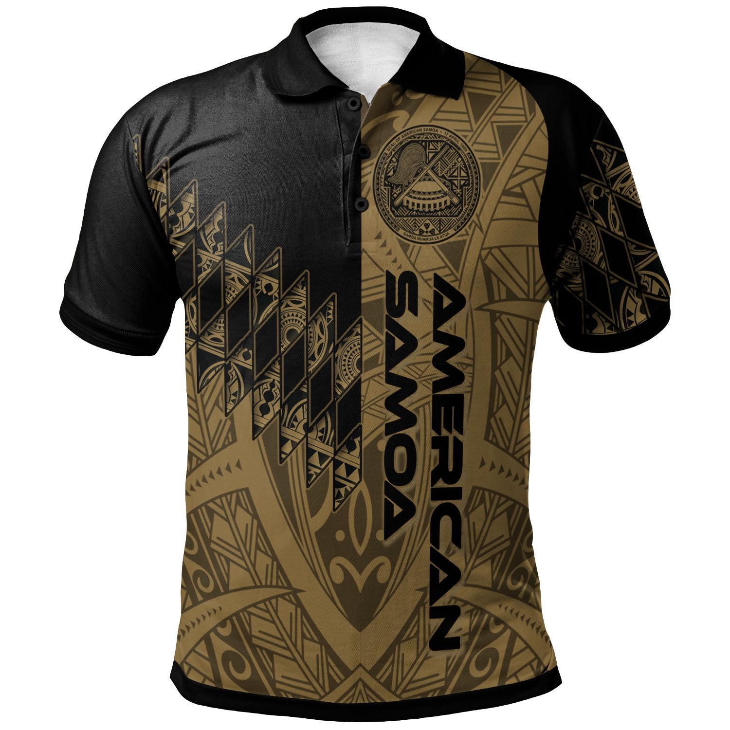 American Samoa Polo Shirt Gold Color Symmetry Style Unisex Black - Polynesian Pride