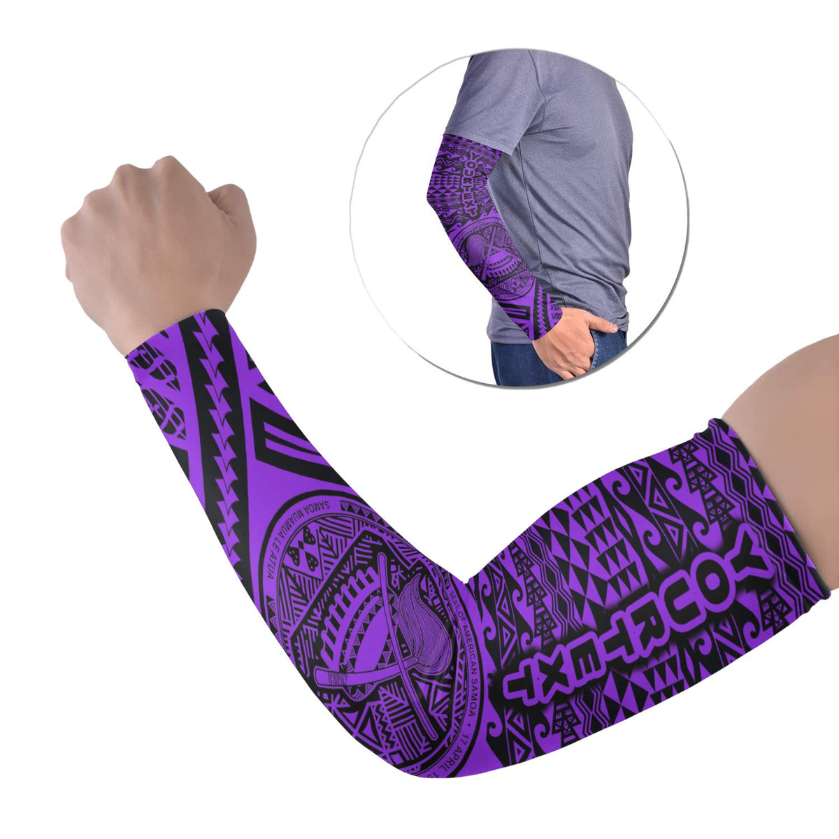 American Samoa Custom Personalised Arm Sleeve - Polynesian Style (Set of Two) Set of 2 Purple - Polynesian Pride