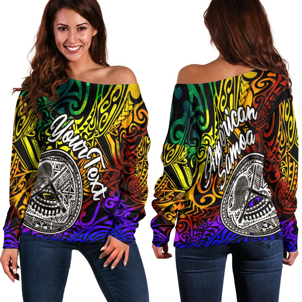 American Samoa Custom Personalised Women's Off Shoulder Sweater - Rainbow Polynesian Pattern Art - Polynesian Pride