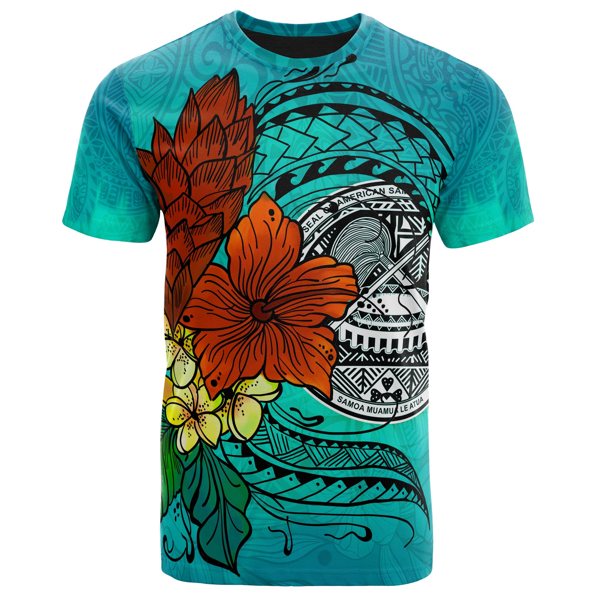 American Samoa T Shirt Tropical Flowers Style Unisex Blue - Polynesian Pride