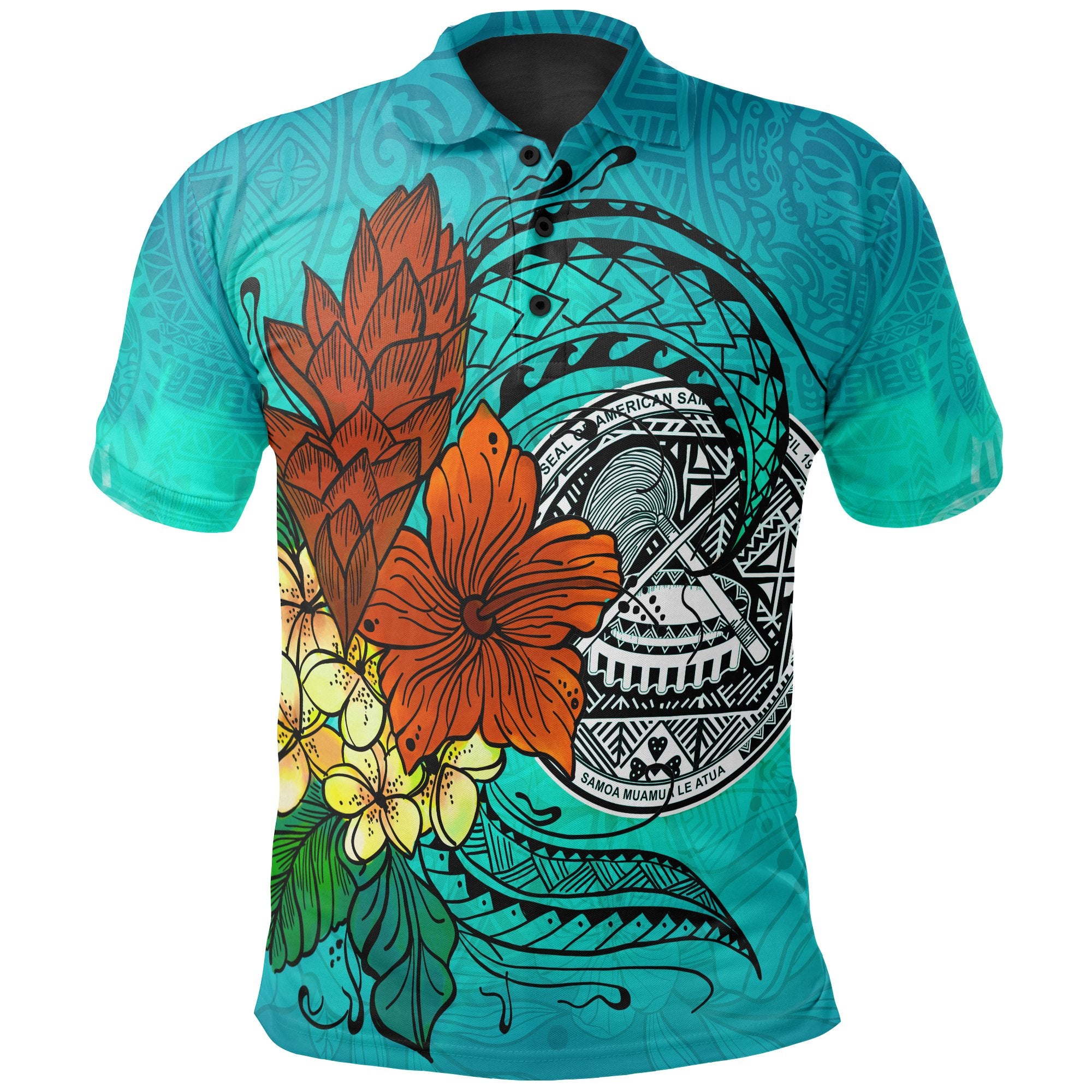 American Samoa Polo Shirt Tropical Flowers Style Unisex Blue - Polynesian Pride