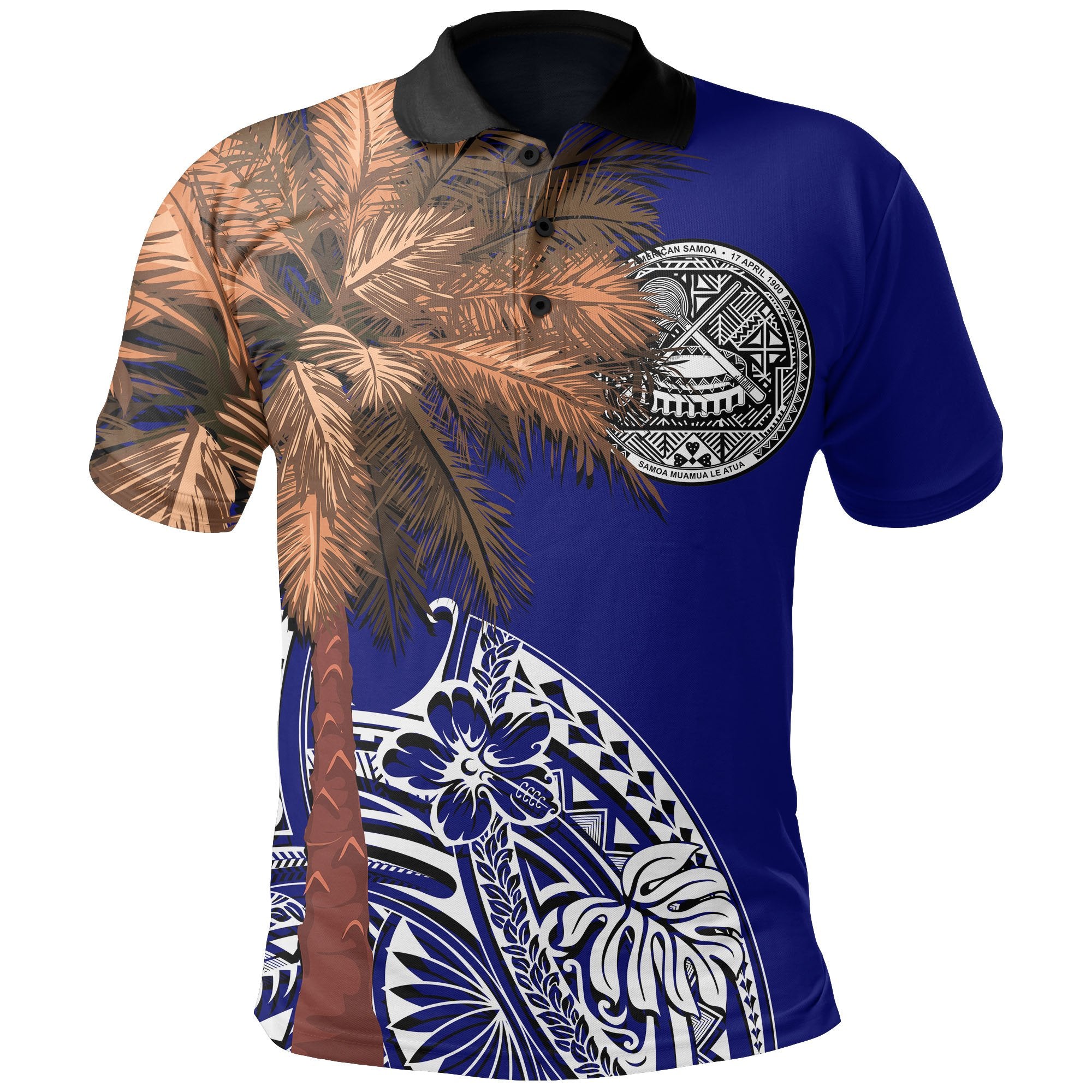 American Samoa Polo Shirt Polynesian Palm Tree Flag Unisex Blue - Polynesian Pride