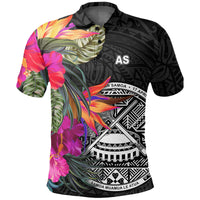 American Samoa Polo Shirt Hibiscus Polynesian Pattern Unisex Black - Polynesian Pride