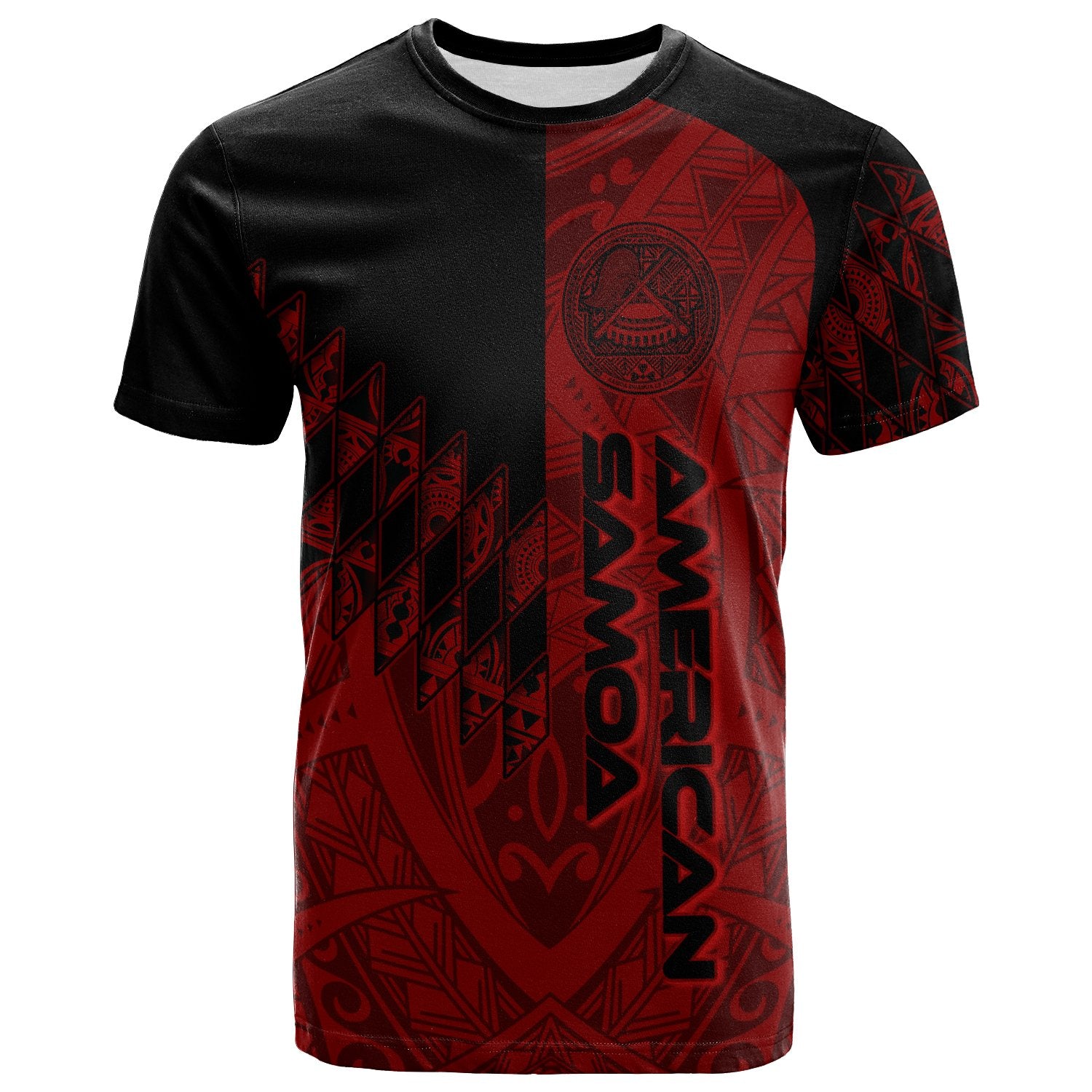 American Samoa T Shirt Red Color Symmetry Style Unisex Black - Polynesian Pride