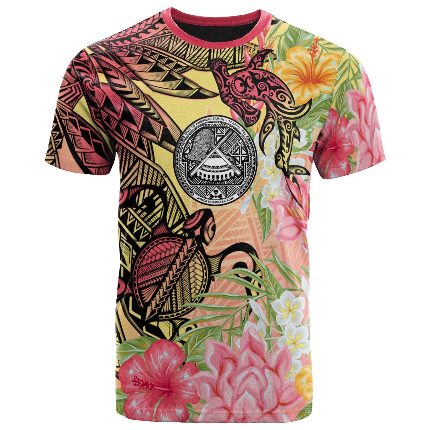 American Samoa T Shirt Flowers Tropical With Sea Animals Unisex Pink - Polynesian Pride