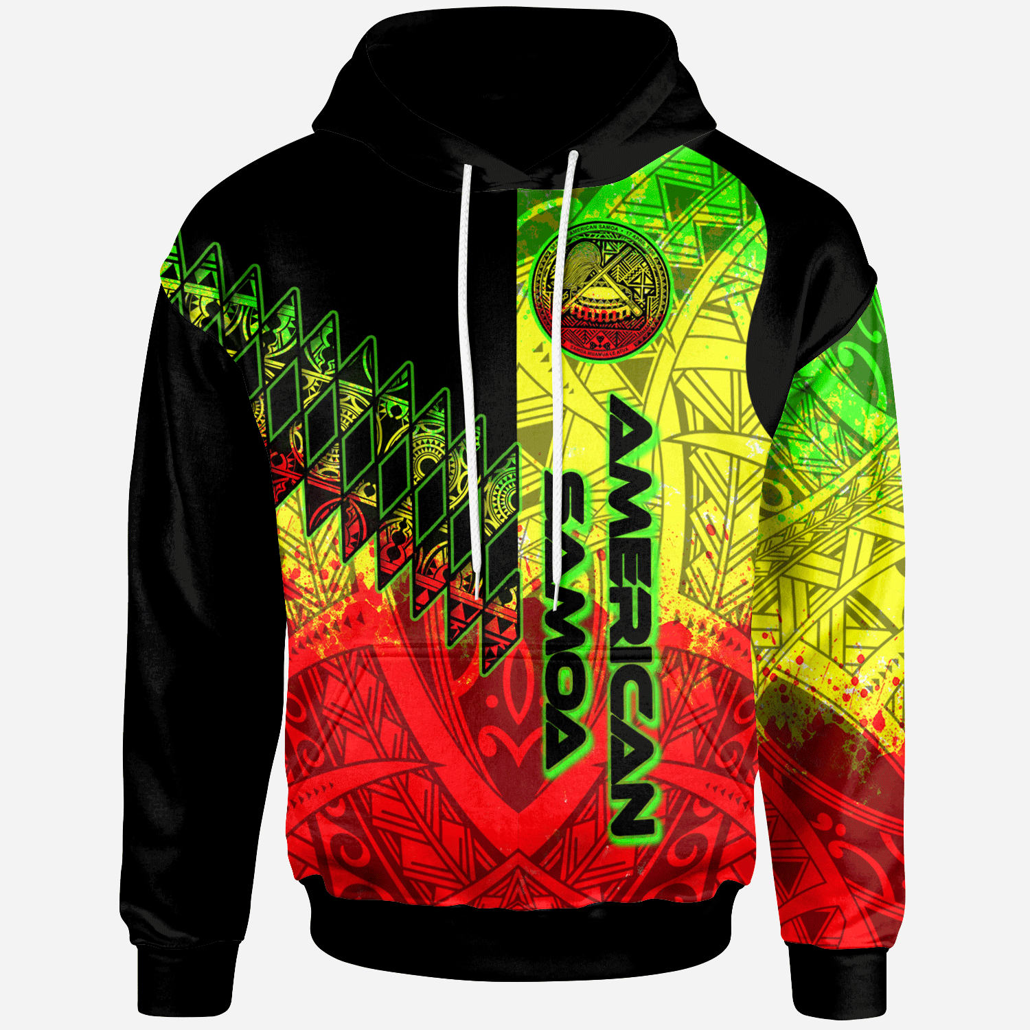 American Samoa Hoodie Reggage Color Symmetry Style Unisex Black - Polynesian Pride