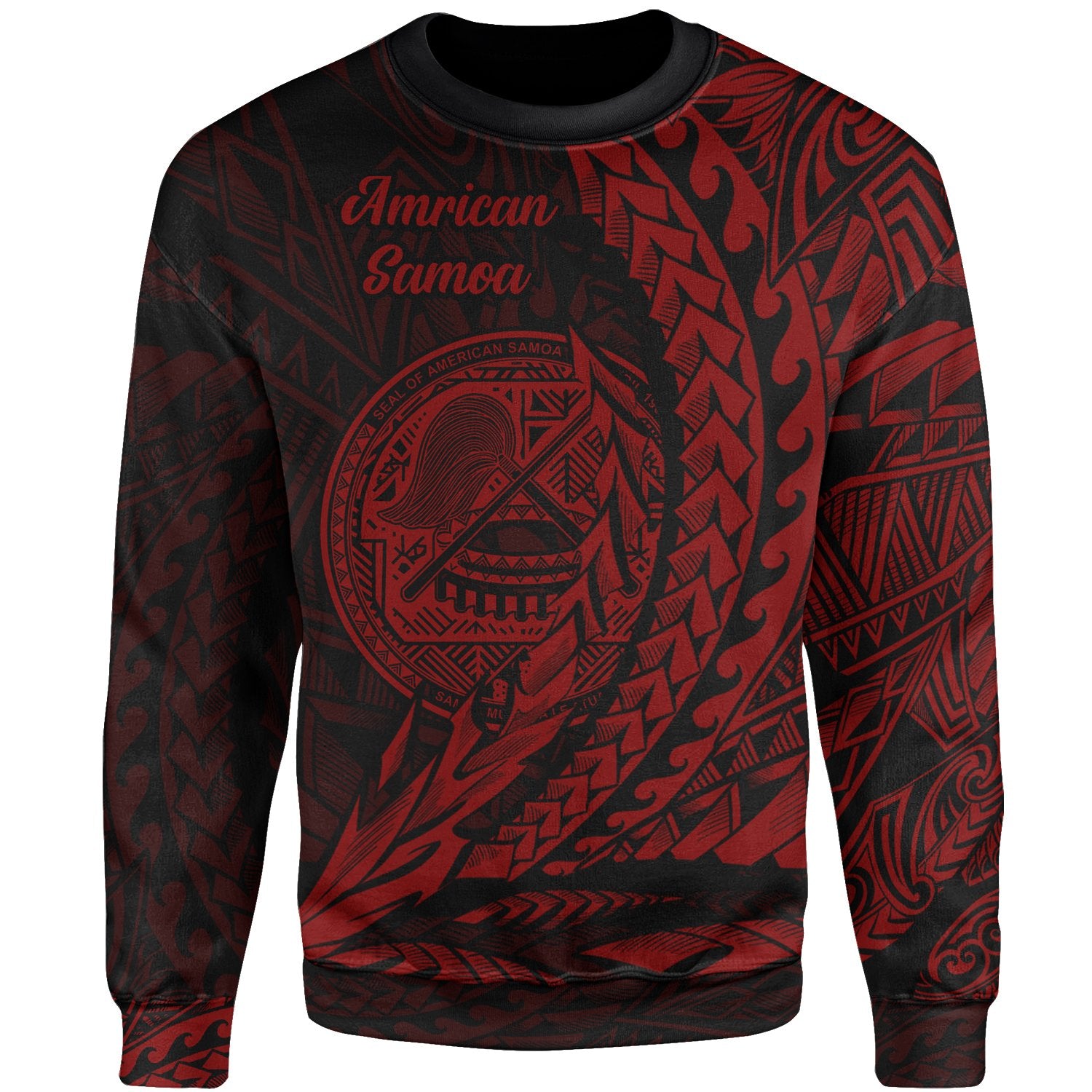 American Samoa Sweatshirt - Wings Style Red Color Unisex Red - Polynesian Pride