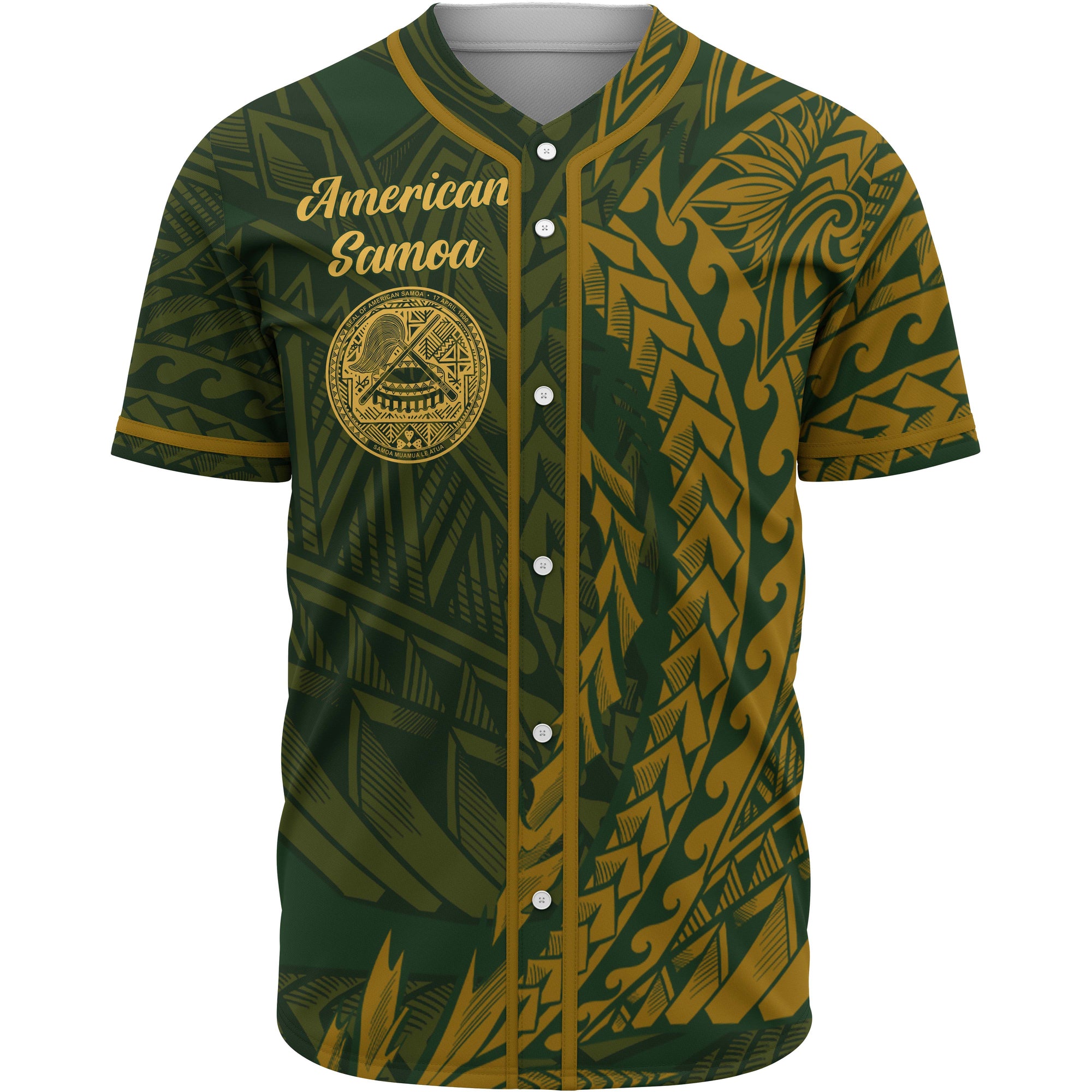 American Samoa Baseball Shirt - Green Wings Style Unisex Gold - Polynesian Pride