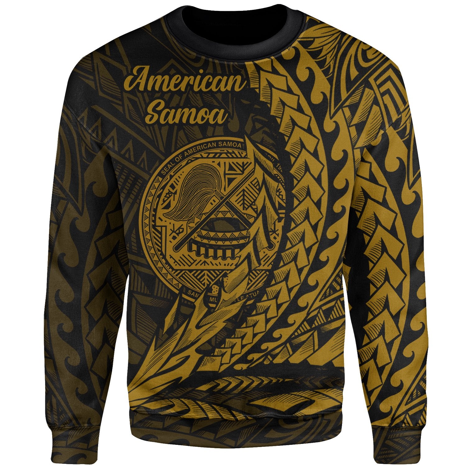 American Samoa Sweatshirt - Wings Style Gold Color Unisex Gold - Polynesian Pride