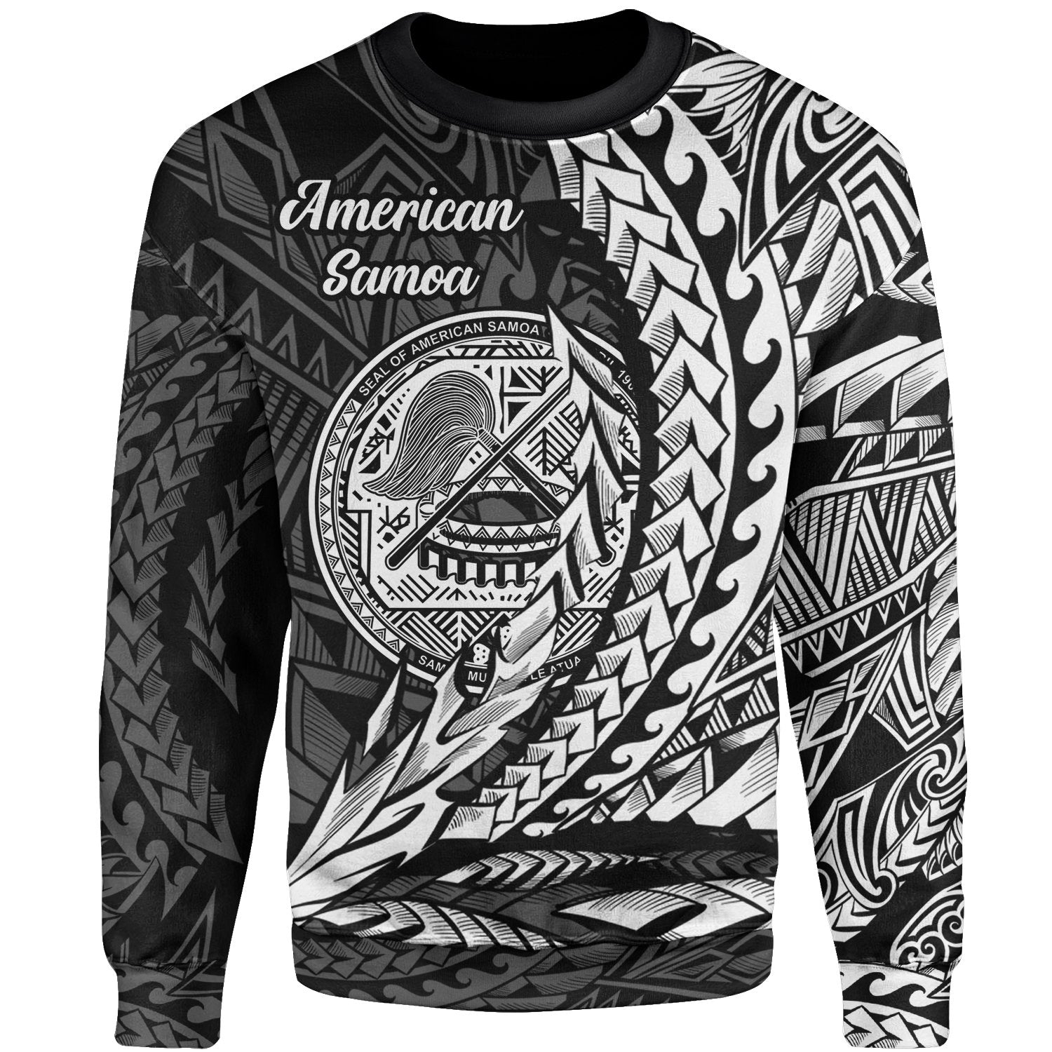 American Samoa Sweatshirt - Wings Style White Color Unisex Black - Polynesian Pride