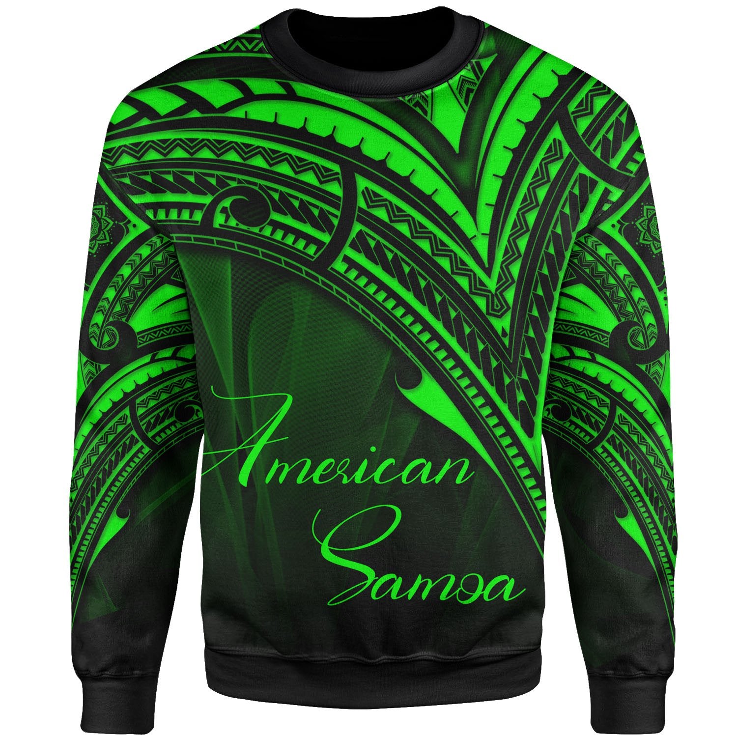 American Samoa Sweatshirt - Cross Style Green Color Unisex Black - Polynesian Pride