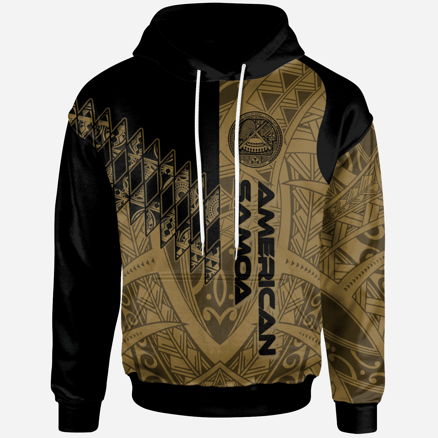 American Samoa Hoodie Gold Color Symmetry Style Unisex Black - Polynesian Pride