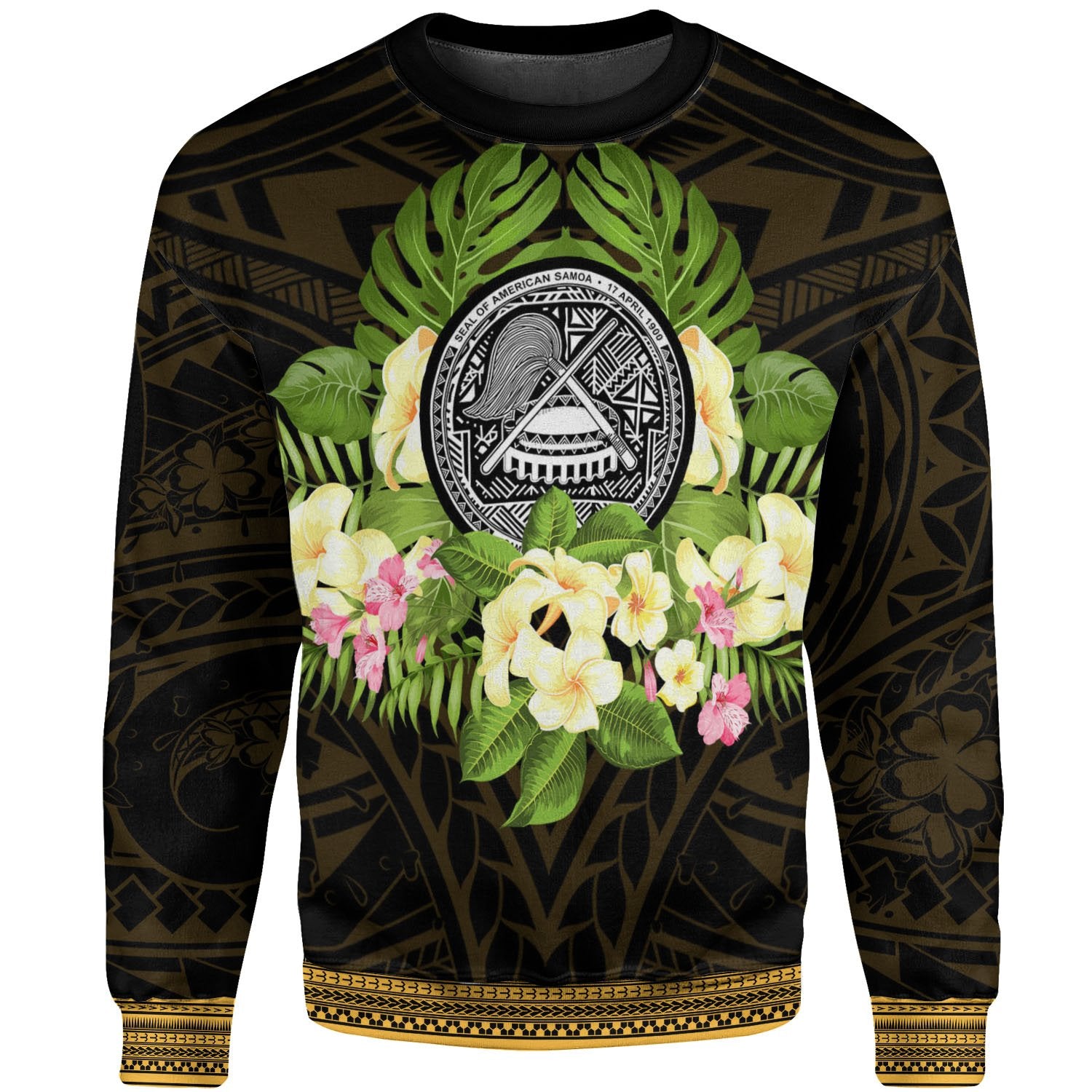 American Samoa Sweatshirt - Polynesian Gold Patterns Collection Unisex Black - Polynesian Pride