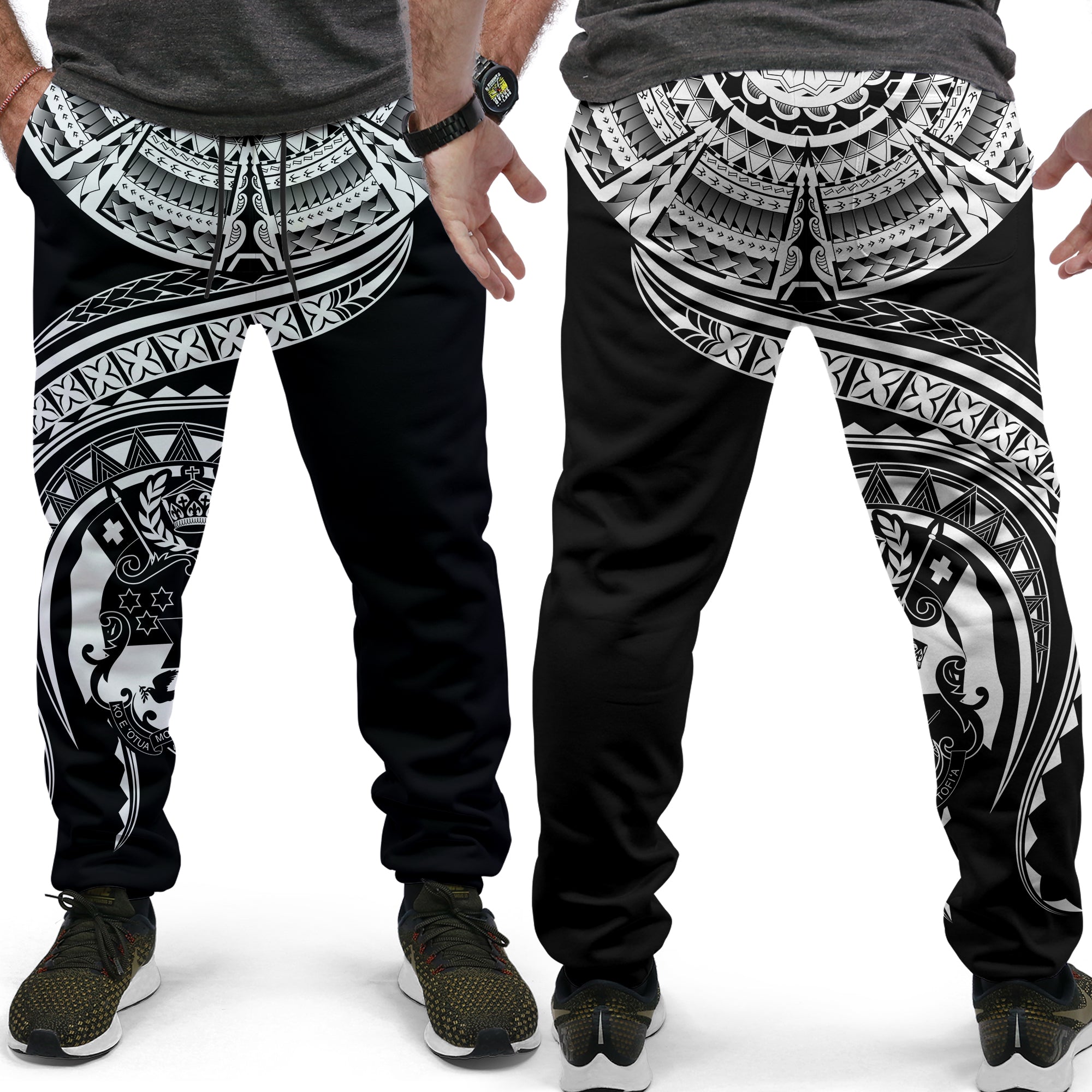 (TOKO OFA) Tonga Polynesian Jogger (Women/Men) - Tonga Waves Black LT13 Men Black - Polynesian Pride