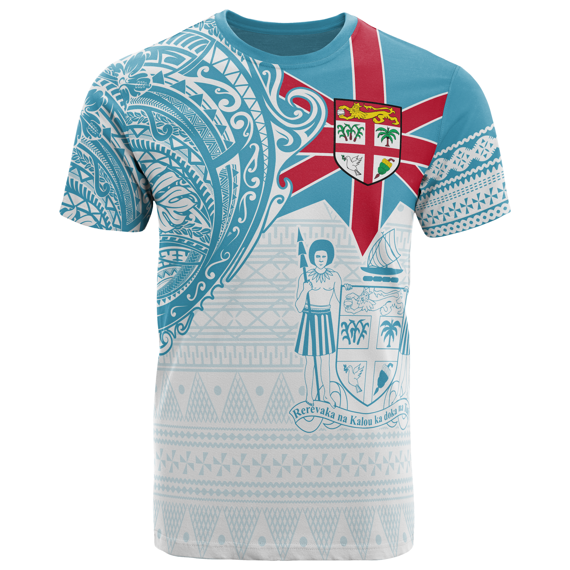 Fiji Polynesian T Shirt Fijian Flag with Coat of Arms Unisex Blue - Polynesian Pride