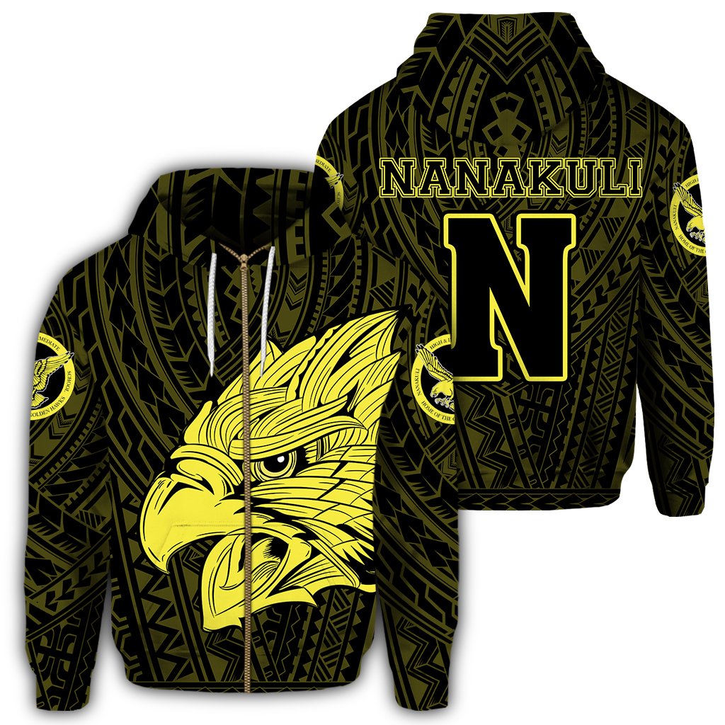 Hawaii Hoodie Nanakuli High School Hawk Polynesian Zipper Hoodie Unisex Black - Polynesian Pride