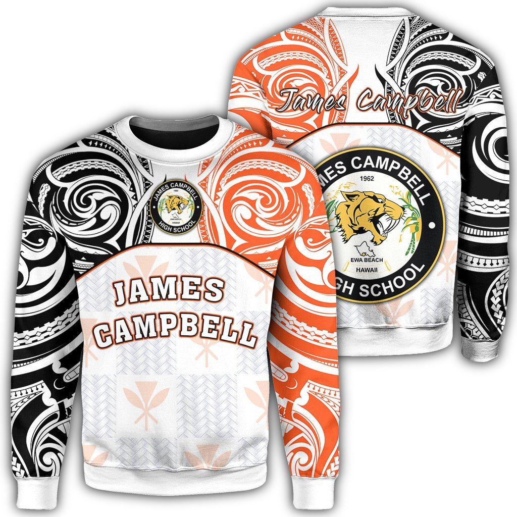 hawaiiSweat Shirt - Kanaka James Campbell High School Sweat Shirt Demodern Style AH Unisex White - Polynesian Pride