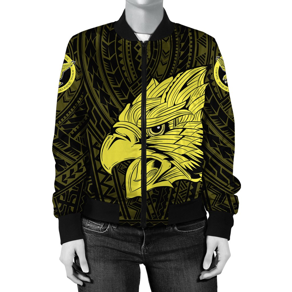 Hawaii Bomber Jacket - Nanakuli High School Hawk Polynesian Women's Bomber Jacket - AH Black - Polynesian Pride