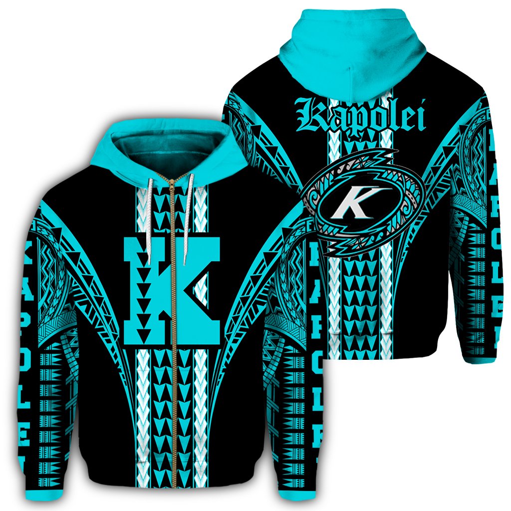 Hawaii Hoodie Kapolei High Football Jersey Hoodie Zip Unisex Turquoise - Polynesian Pride