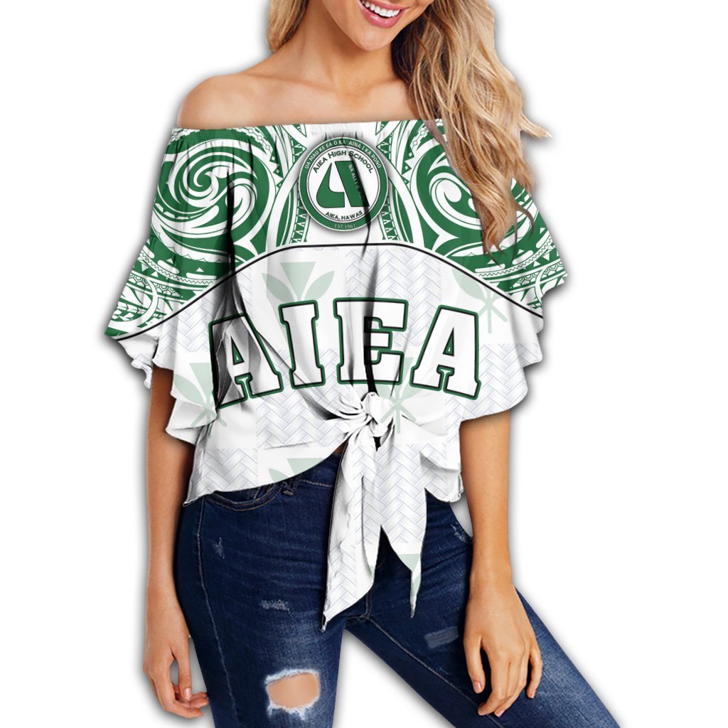 Hawaii - Kanaka Aiea High School Off Shoulder Waist Wrap Top Demodern Style AH Female White - Polynesian Pride