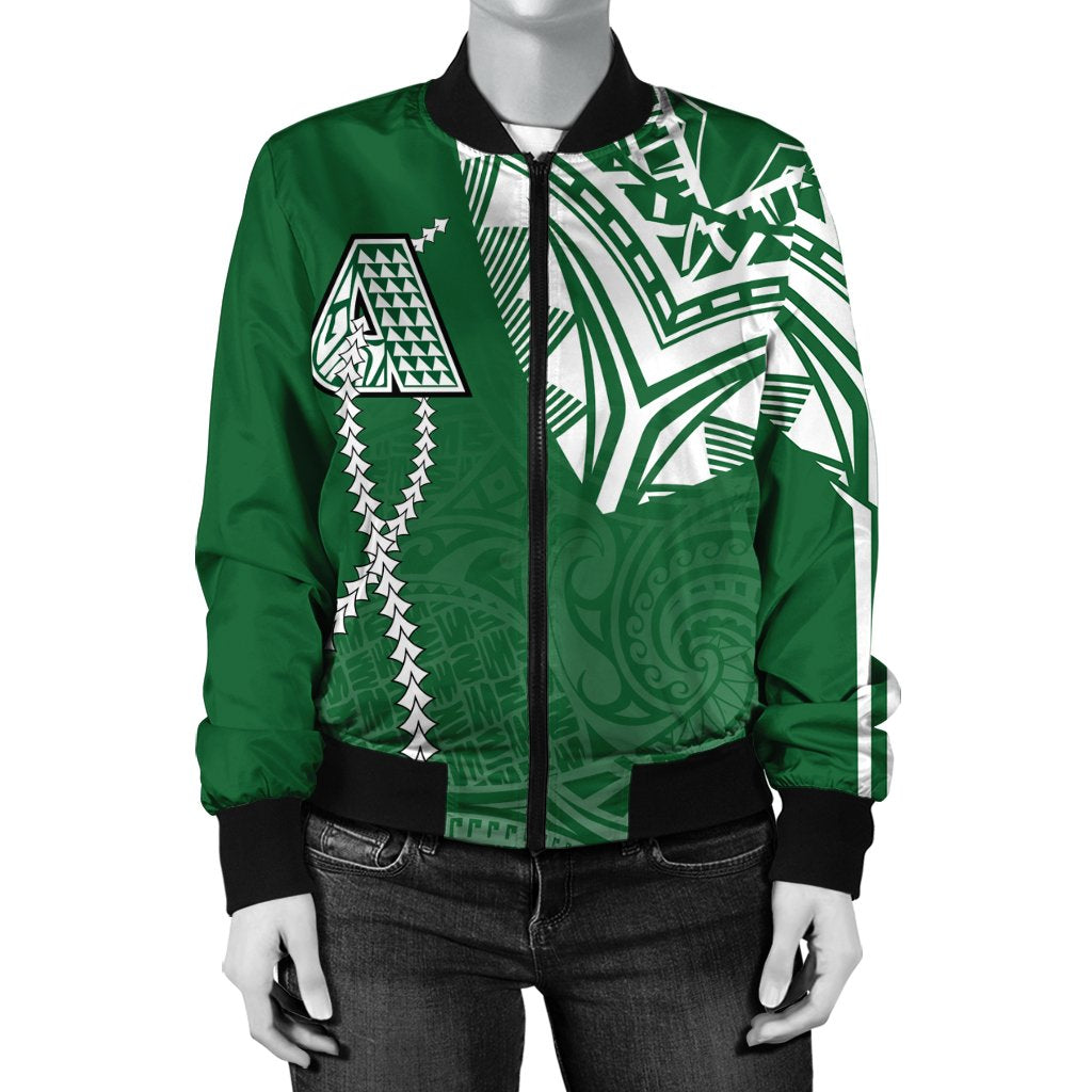 hawaiiJacket - Aiea High Women's Bomber Jacket - Forc Style AH Green - Polynesian Pride