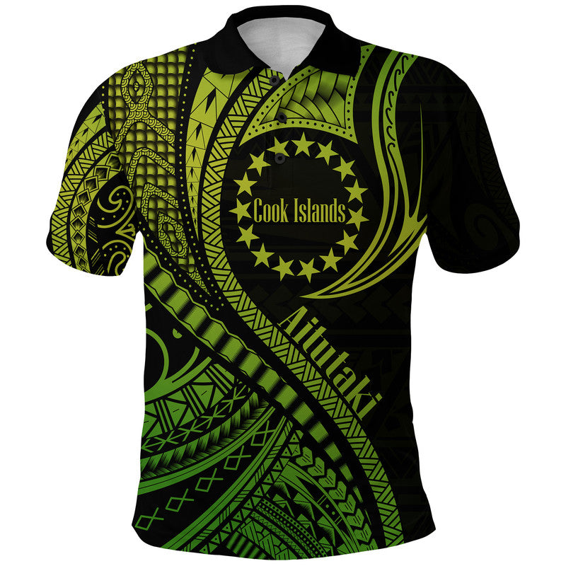 Aitutaki Cook Islands Polo Shirt Green Polynesian Wave Style LT9 Adult Green - Polynesian Pride