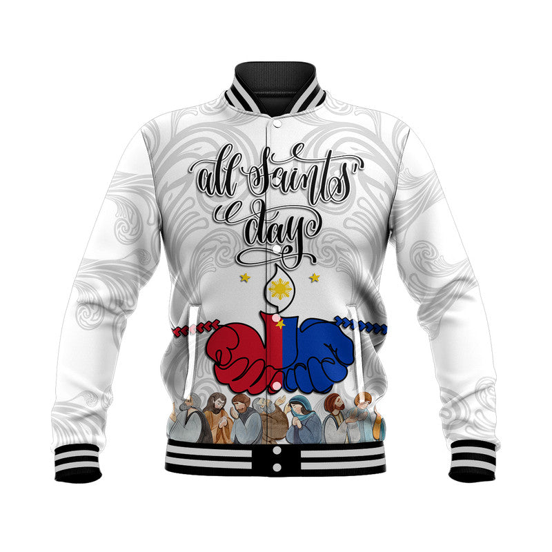 (Custom Personalised) Philippines Baseball Jacket All Saints' Day LT9 Unisex White - Polynesian Pride