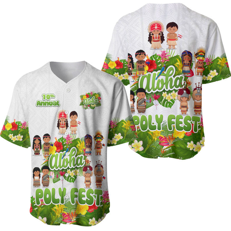 Aloha Poly Fest 10th Annual Baseball Jersey Tropical Palm Leaf Flower LT9 White - Polynesian Pride