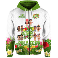 Custom Aloha Poly Fest 10th Annual Hoodie Tropical Palm Leaf Flower LT9 Zip Hoodie White - Polynesian Pride