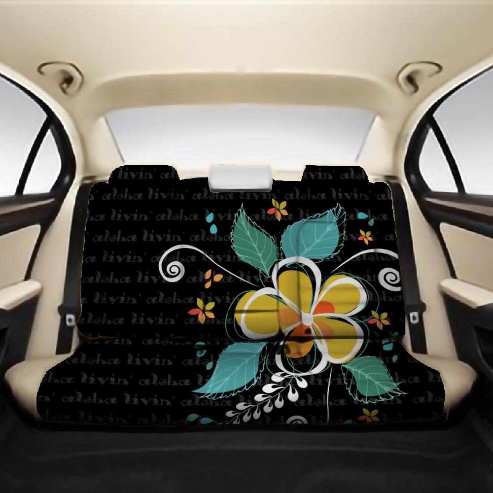 Aloha Hibiscus Art Back Seat Cover AH One Size Black Back Car Seat Covers - Polynesian Pride