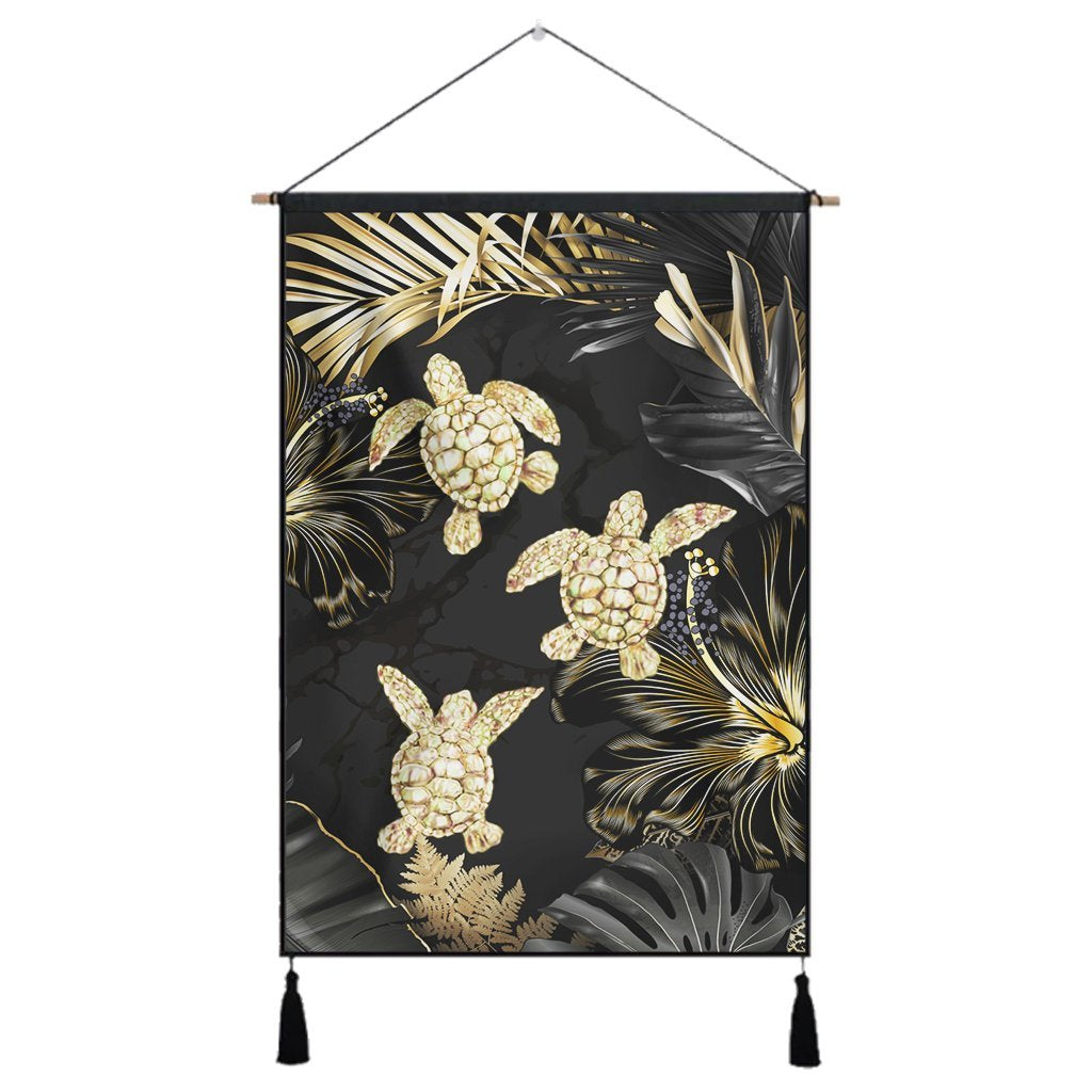 Hawaiian - Golden Tropical Turtle Hanging Poster AH Hanging Poster Cotton And Linen - Polynesian Pride