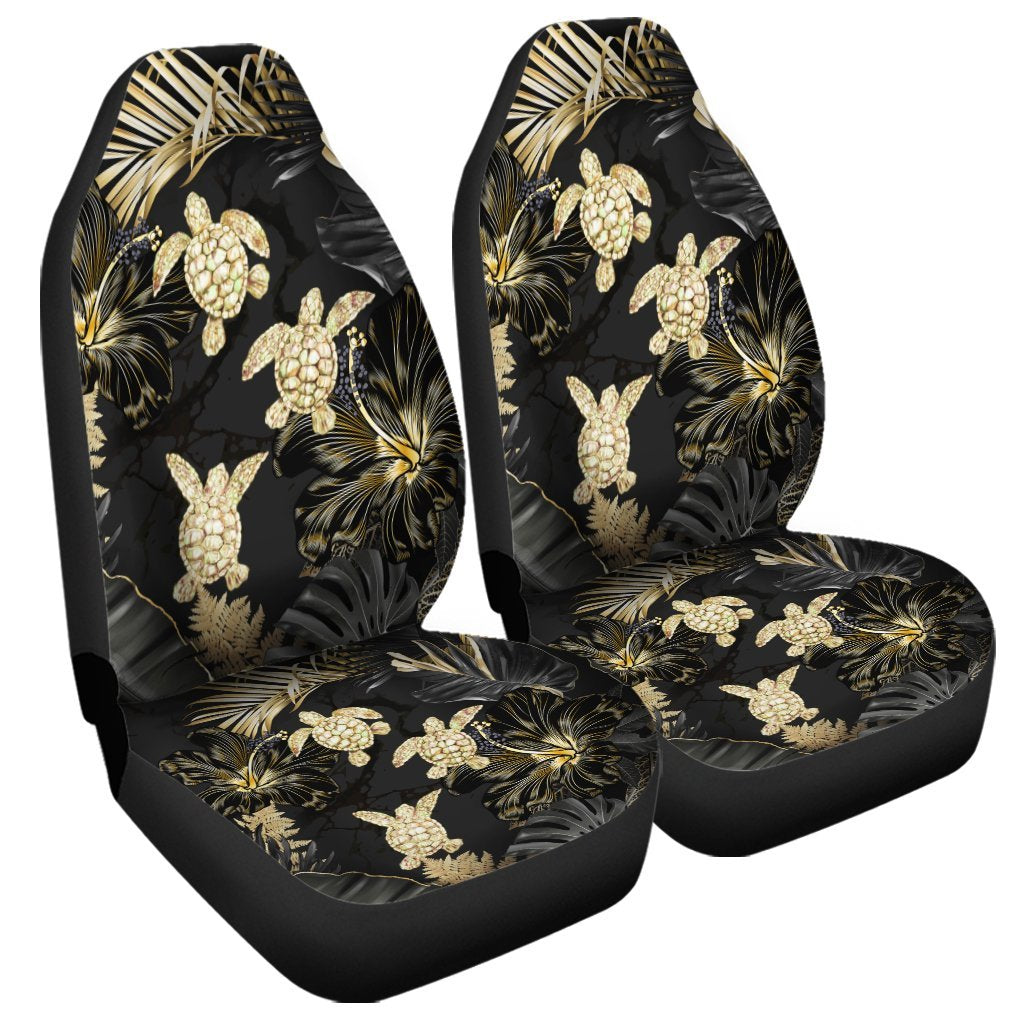 Hawaiian - Golden Tropical Turtle Car Seat Covers AH Universal Fit Black - Polynesian Pride