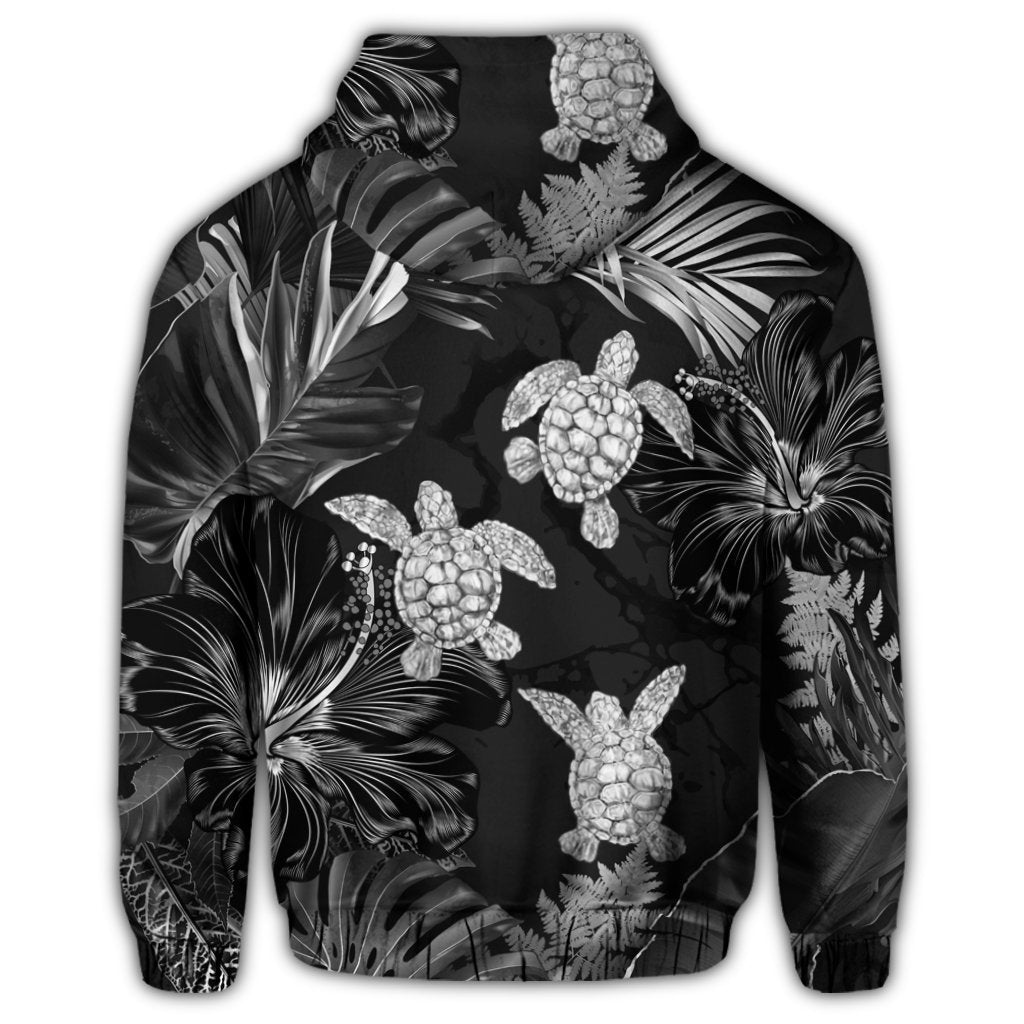 Hawaiian Silver Tropical Turtle Zip Hoodie - Polynesian Pride