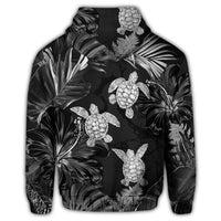 Hawaiian Silver Tropical Turtle Zip Hoodie - Polynesian Pride
