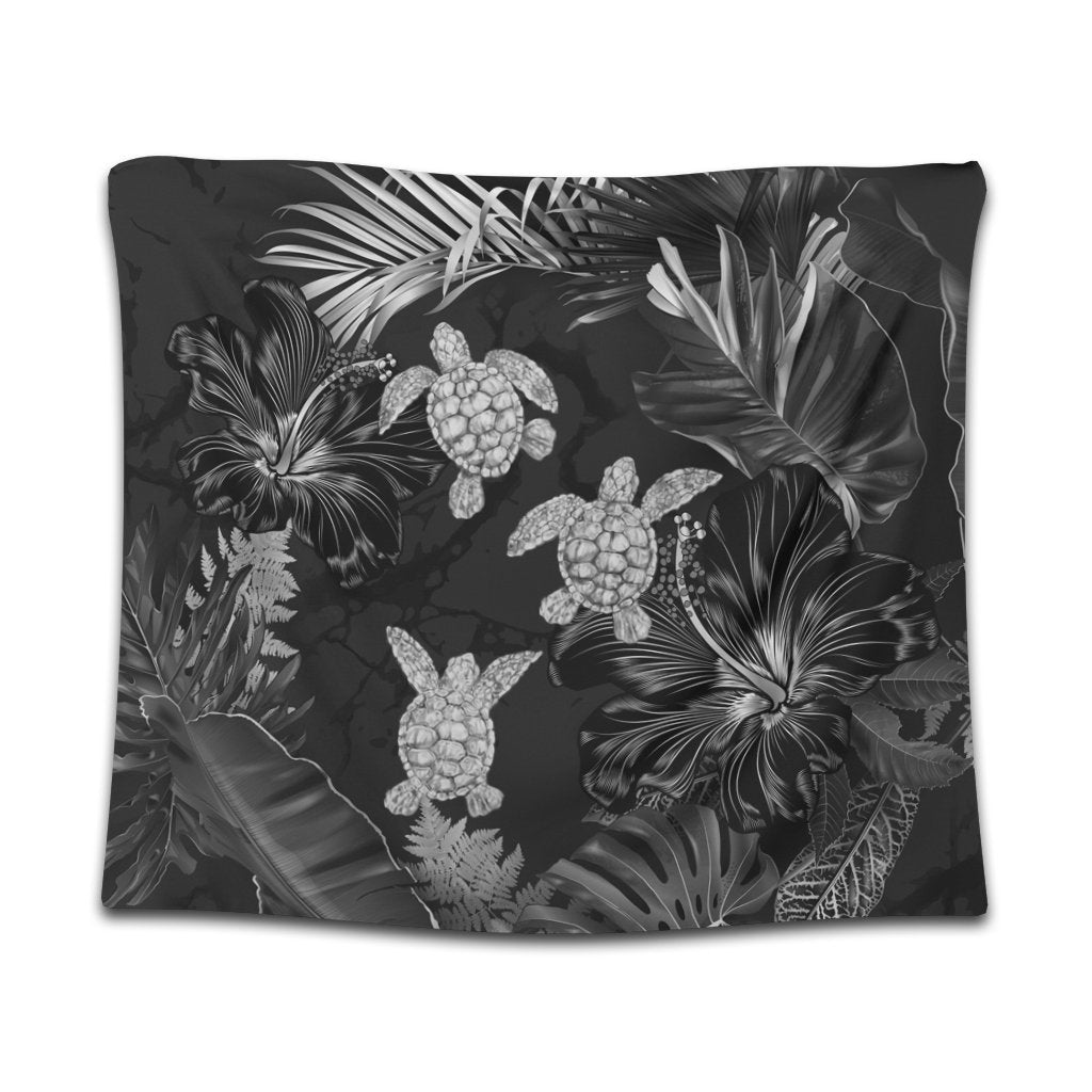 Hawaiian - Silver Tropical Turtle Tapestry AH Wall Tapestry Black - Polynesian Pride