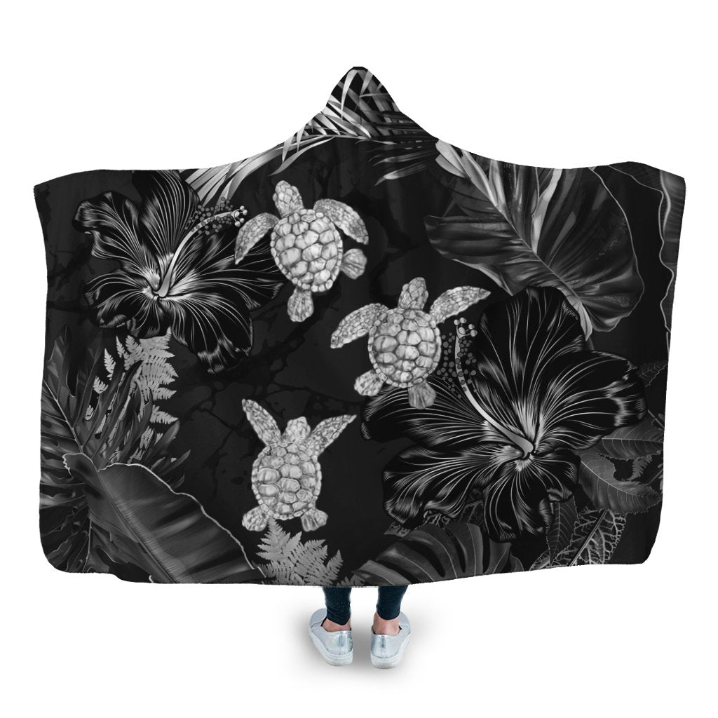 Hawaiian - Silver Tropical Turtle Hooded Blanket AH Hooded Blanket White - Polynesian Pride