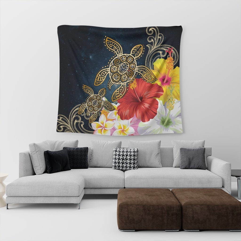 Hawaiian - Hawaii Honu Hibiscus Galaxy Tapestry - AH - Polynesian Pride