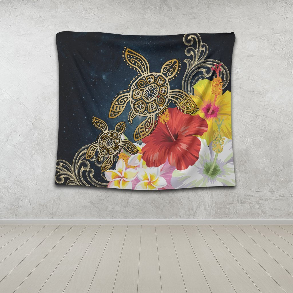 Hawaiian - Hawaii Honu Hibiscus Galaxy Tapestry - AH - Polynesian Pride
