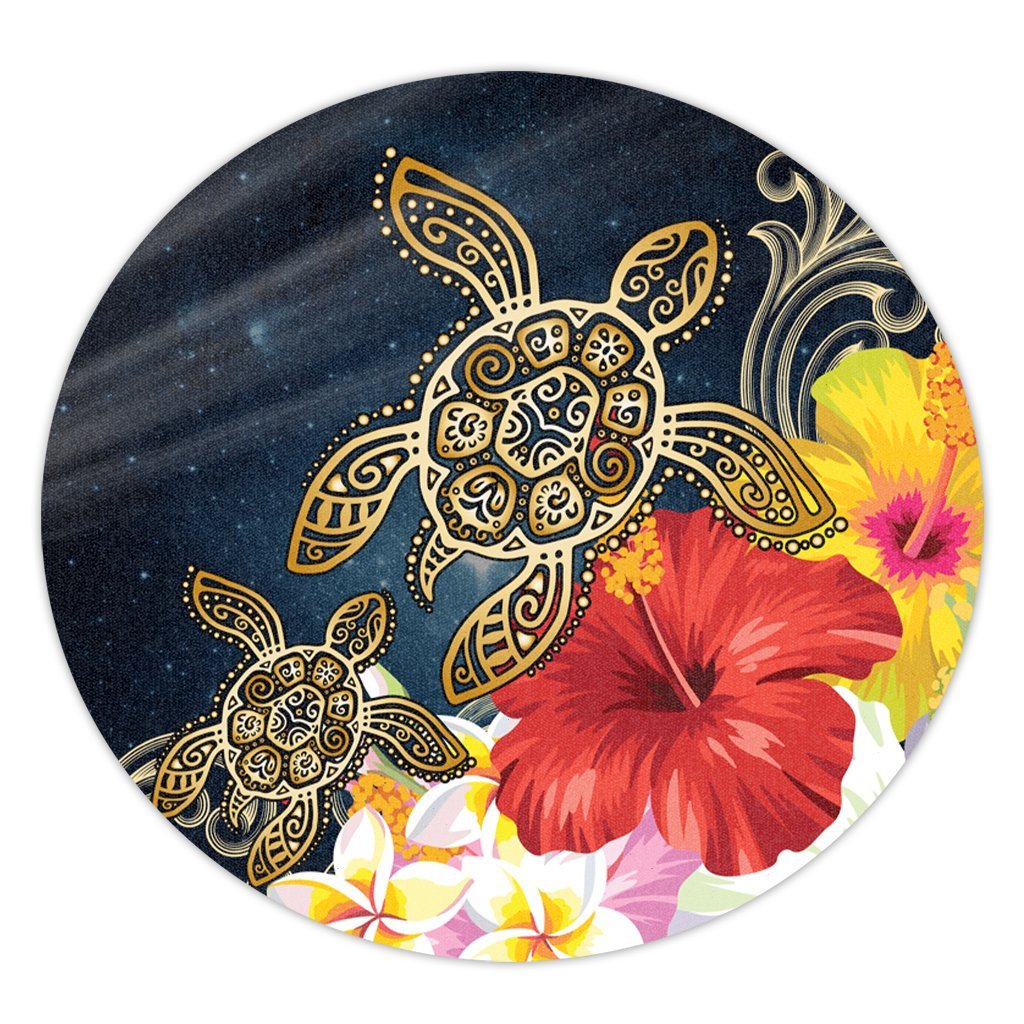 Hawaiian - Hawaii Honu Hibiscus Galaxy Round Carpet - AH Round Carpet Luxurious Plush - Polynesian Pride