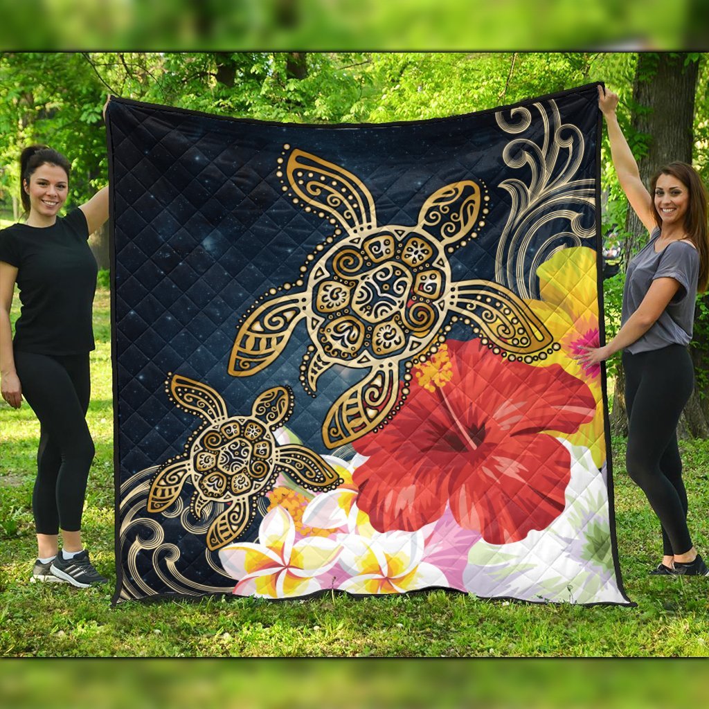 Hawaiian - Hawaii Honu Hibiscus Galaxy Premium Quilts - AH Black - Polynesian Pride