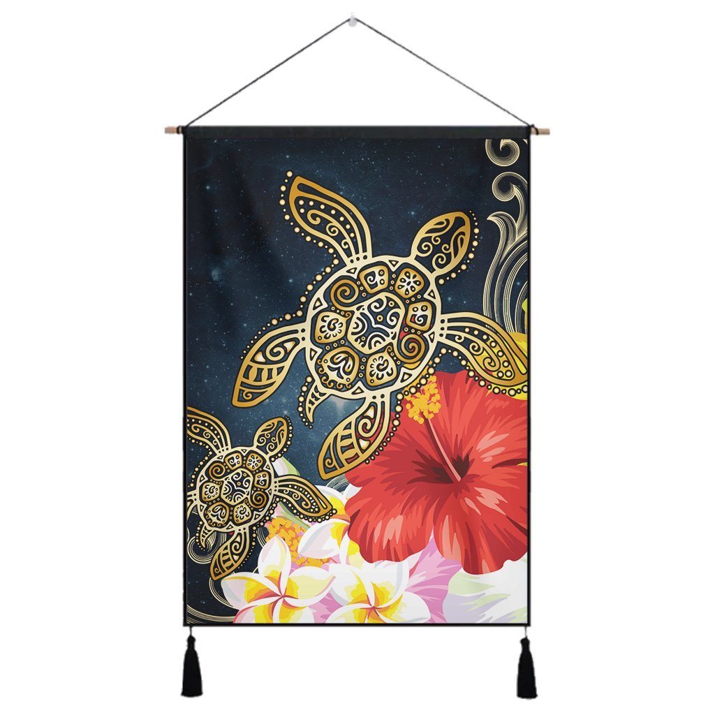 Hawaiian - Hawaii Honu Hibiscus Galaxy Hanging Poster - AH Hanging Poster Cotton And Linen - Polynesian Pride