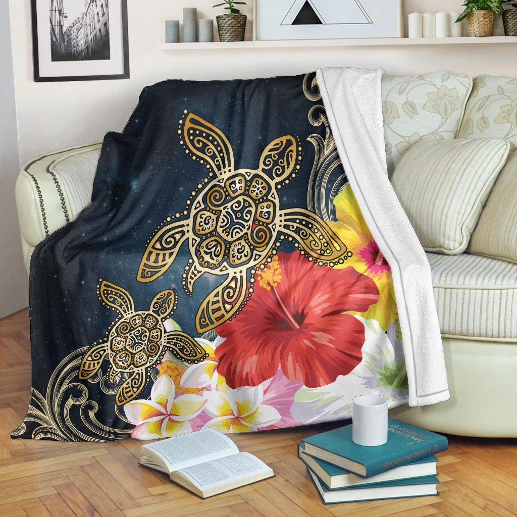 Hawaii Blanket - Hawaii Honu Hibiscus Galaxy Premium Blankets - AH White - Polynesian Pride