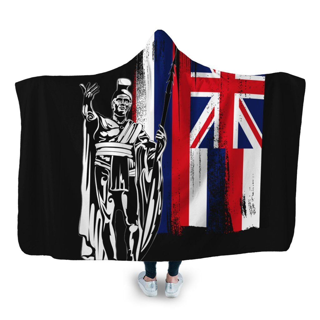 Hawaiian - Hawaii King Flag Hooded Blanket - AH Hooded Blanket White - Polynesian Pride