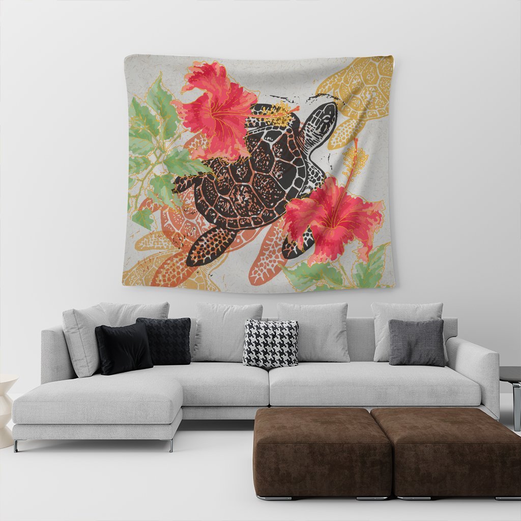 Hawaiian - Hawaii Turtle Art Hibiscus Tapestry - AH - Polynesian Pride