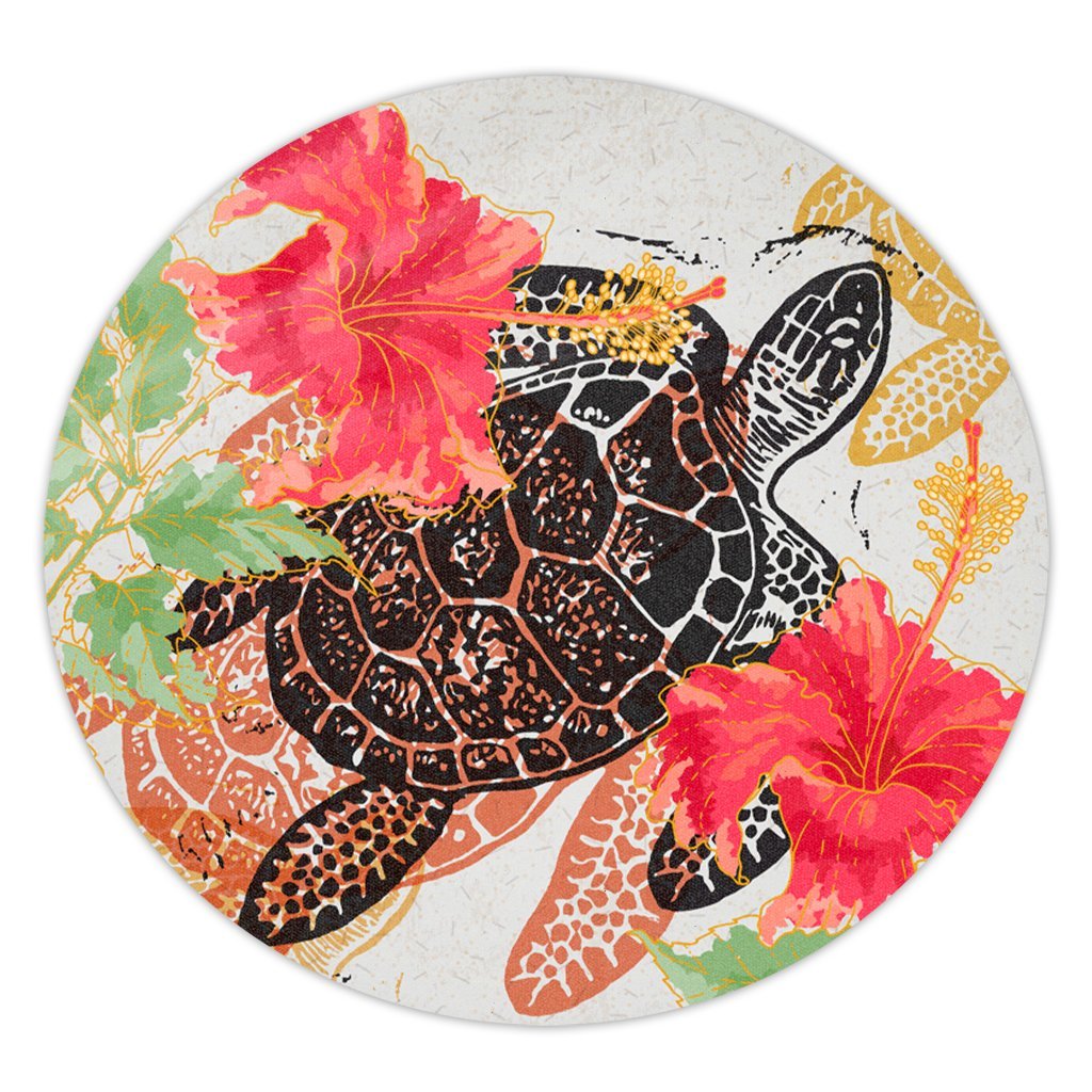 Hawaiian - Hawaii Turtle Art Hibiscus Round Carpet - AH Round Carpet Luxurious Plush - Polynesian Pride