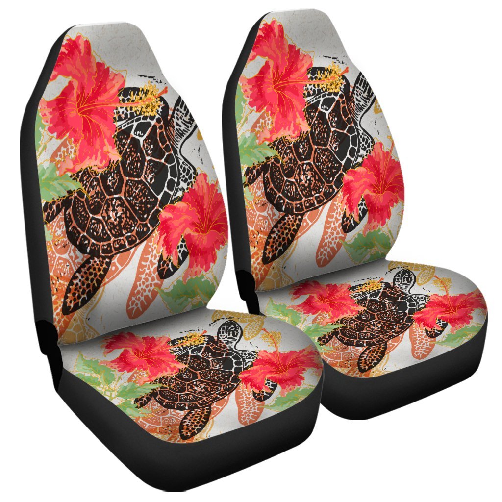 Hawaiian - Hawaii Turtle Art Hibiscus Car Seat Covers - AH Universal Fit Black - Polynesian Pride