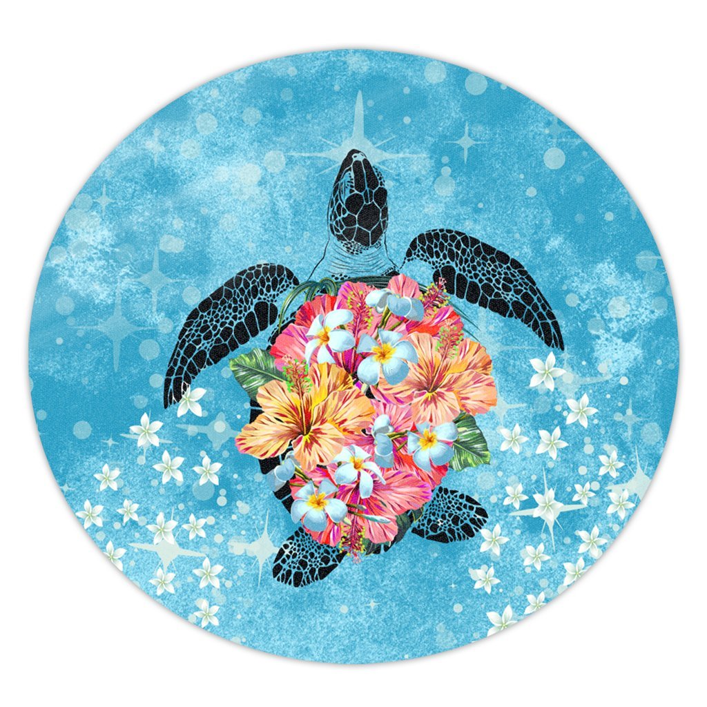 Hawaiian - Hawaii Turtle Hibiscus Plumeria Round Carpet - AH Round Carpet Luxurious Plush - Polynesian Pride