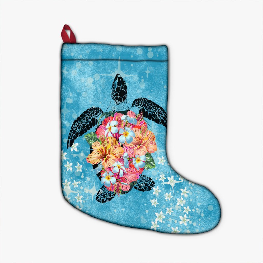 Hawaiian - Hawaii Turtle Hibiscus Plumeria Christmas Stocking - AH Christmas Stocking 26 X 42 cm Black - Polynesian Pride